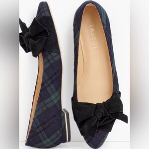 Talbots Black Watch Plaid Edison Bow flat sz 7